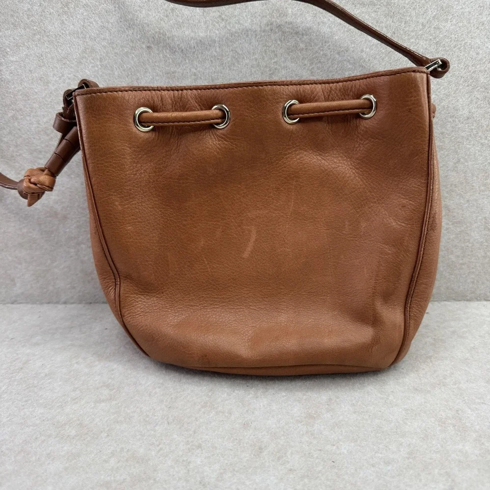 Cole‎ Haan Bag Womens Small Brown Bucket Drawstring Crossbody Leather Pebbled
